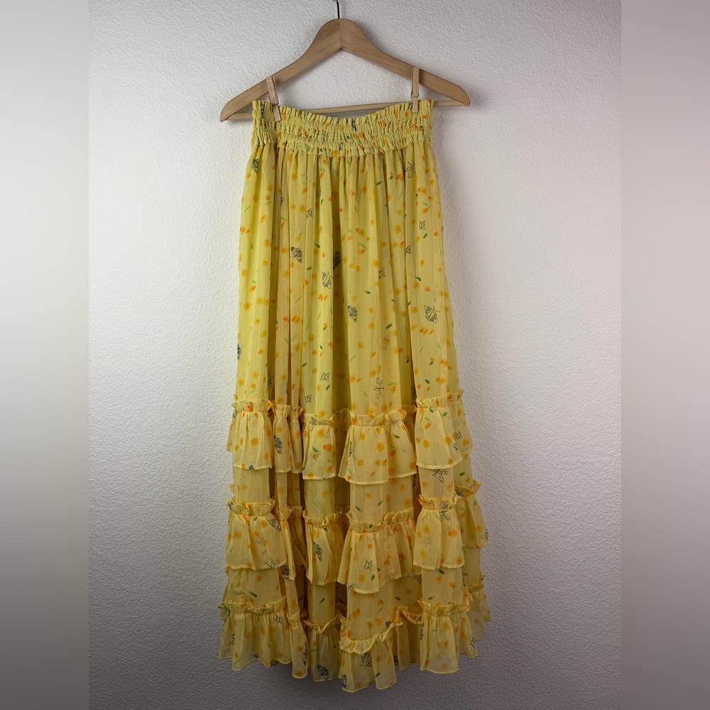 Free People Morning Mist Bohemian Tiered Floral Maxi Skirt